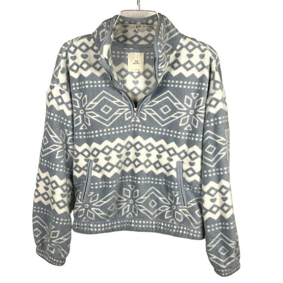 Thread & Supply Size S Fleece 1/4 Zip Pullover Jacket Pocket Blue Fair Isle - Picture 1 of 7